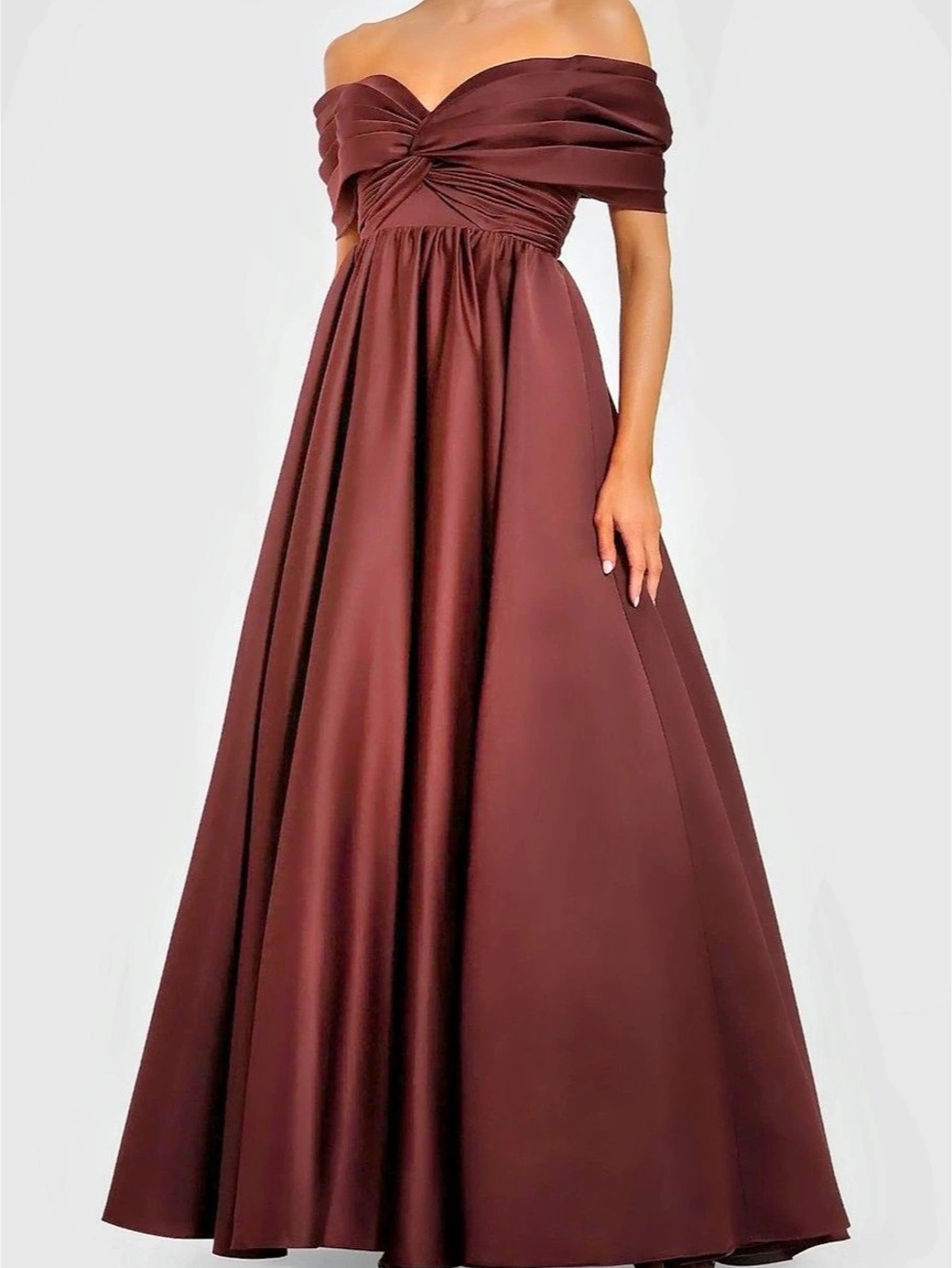 Mac Duggal IENNA Off-Shoulder Maxi Dress Burgundy wine